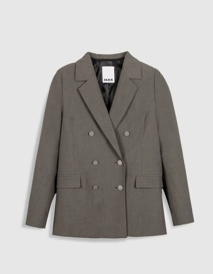 Veste de tailleur beige motif pied-de-puce Femme