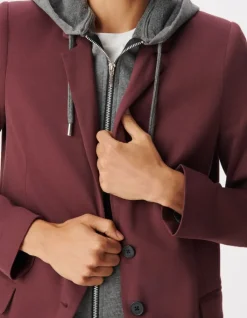 Veste de tailleur bordeaux maille parementure grise Femme