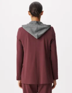 Veste de tailleur bordeaux maille parementure grise Femme