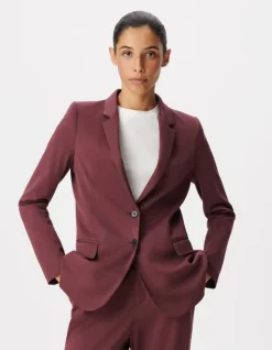 Veste de tailleur bordeaux maille parementure grise Femme