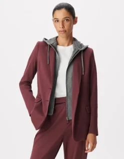 Veste de tailleur bordeaux maille parementure grise Femme