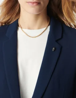 Veste de tailleur marine manches 3/4 froncées Femme