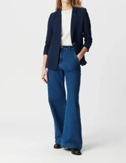 Veste de tailleur marine manches 3/4 froncées Femme