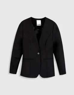 Veste de tailleur noire cintrée découpes manches Femme