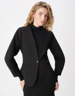 Veste de tailleur noire cintrée découpes manches Femme