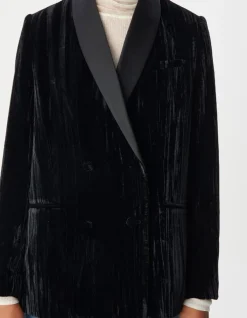 Veste de tailleur noire panne de velours relief Femme