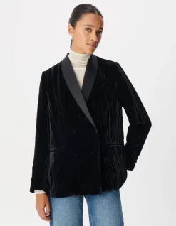 Veste de tailleur noire panne de velours relief Femme
