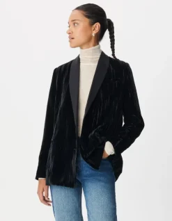 Veste de tailleur noire panne de velours relief Femme