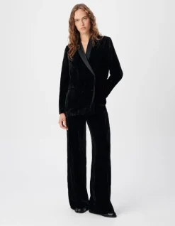 Veste de tailleur noire panne de velours relief Femme
