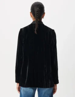 Veste de tailleur noire panne de velours relief Femme