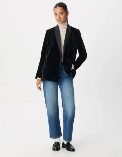 Veste de tailleur noire panne de velours relief Femme