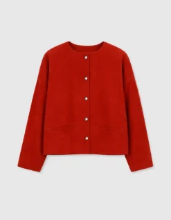 Veste en cuir velours rouge Femme