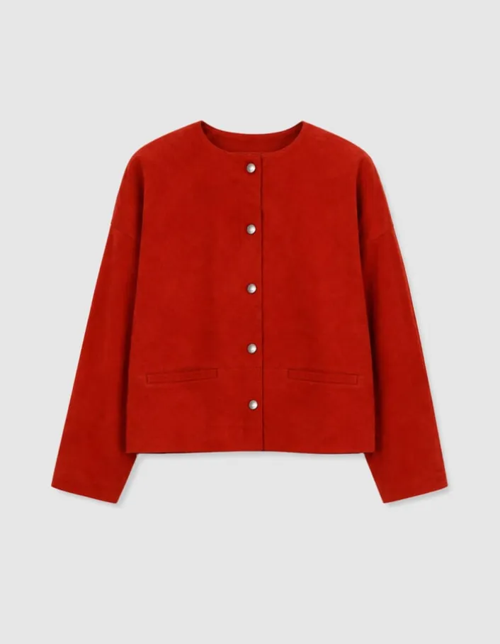 Veste en cuir velours rouge Femme