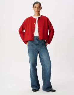 Veste en cuir velours rouge Femme