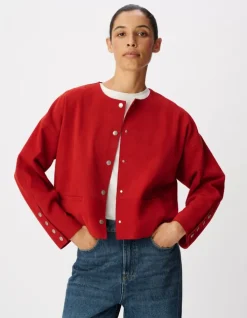Veste en cuir velours rouge Femme