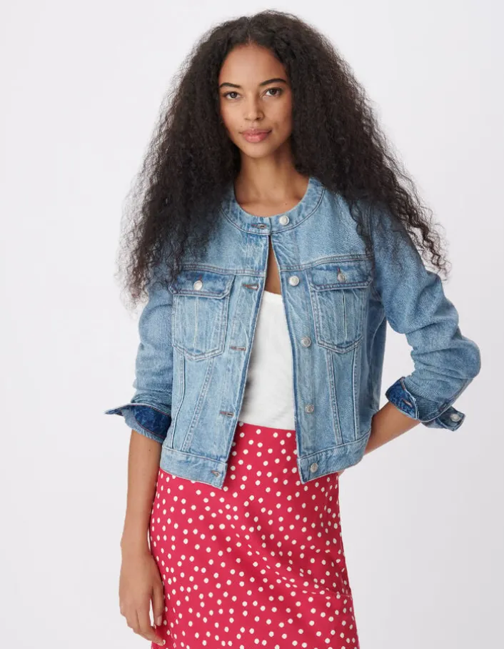 Veste en jean bleu col rond Femme