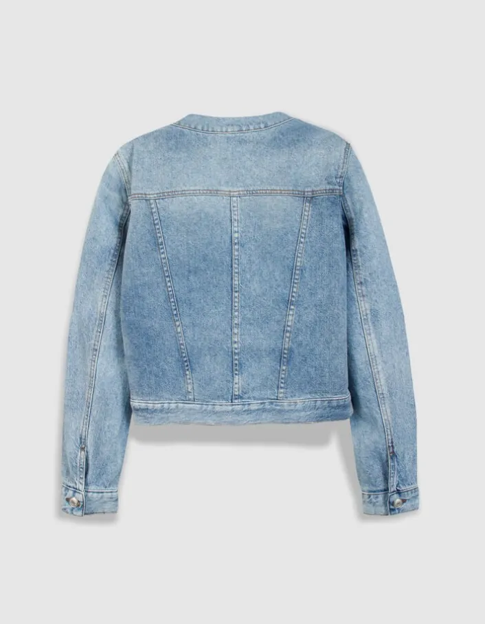 Veste en jean bleu col rond Femme