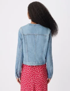 Veste en jean bleu col rond Femme