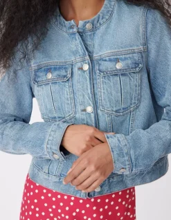 Veste en jean bleu col rond Femme