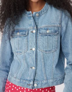 Veste en jean bleu col rond Femme
