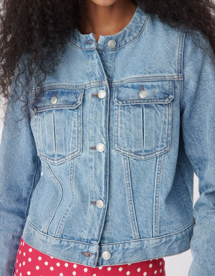 Veste en jean bleu col rond Femme
