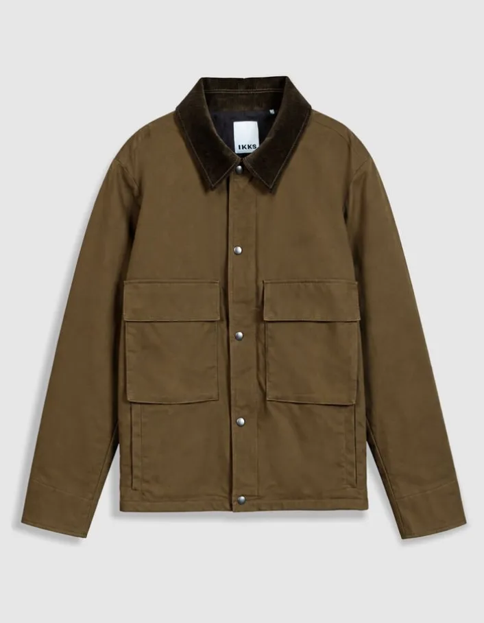 Veste kaki multi poches col velours Homme