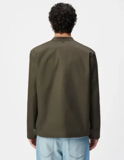 Veste kaki toile col pressionné Homme