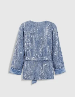 Veste oversize bleue brodée sequins esprit kimono Femme