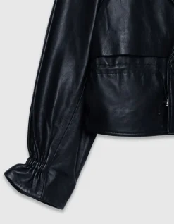 Veste oversize noire cuir coulisse taille Femme