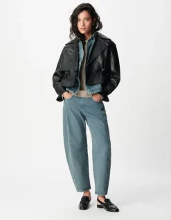 Veste oversize noire cuir coulisse taille Femme