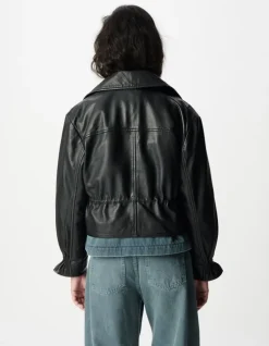 Veste oversize noire cuir coulisse taille Femme