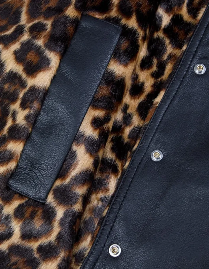 Veste réversible noire et motif léopard Femme