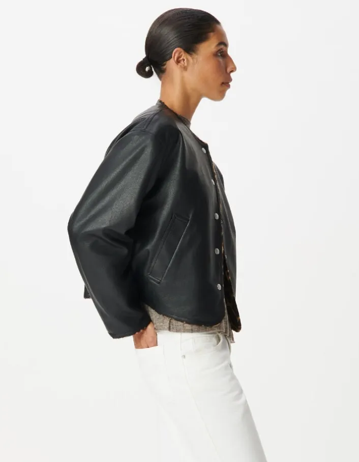 Veste réversible noire et motif léopard Femme
