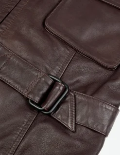 Veste saharienne cuir marron ceinturée Femme
